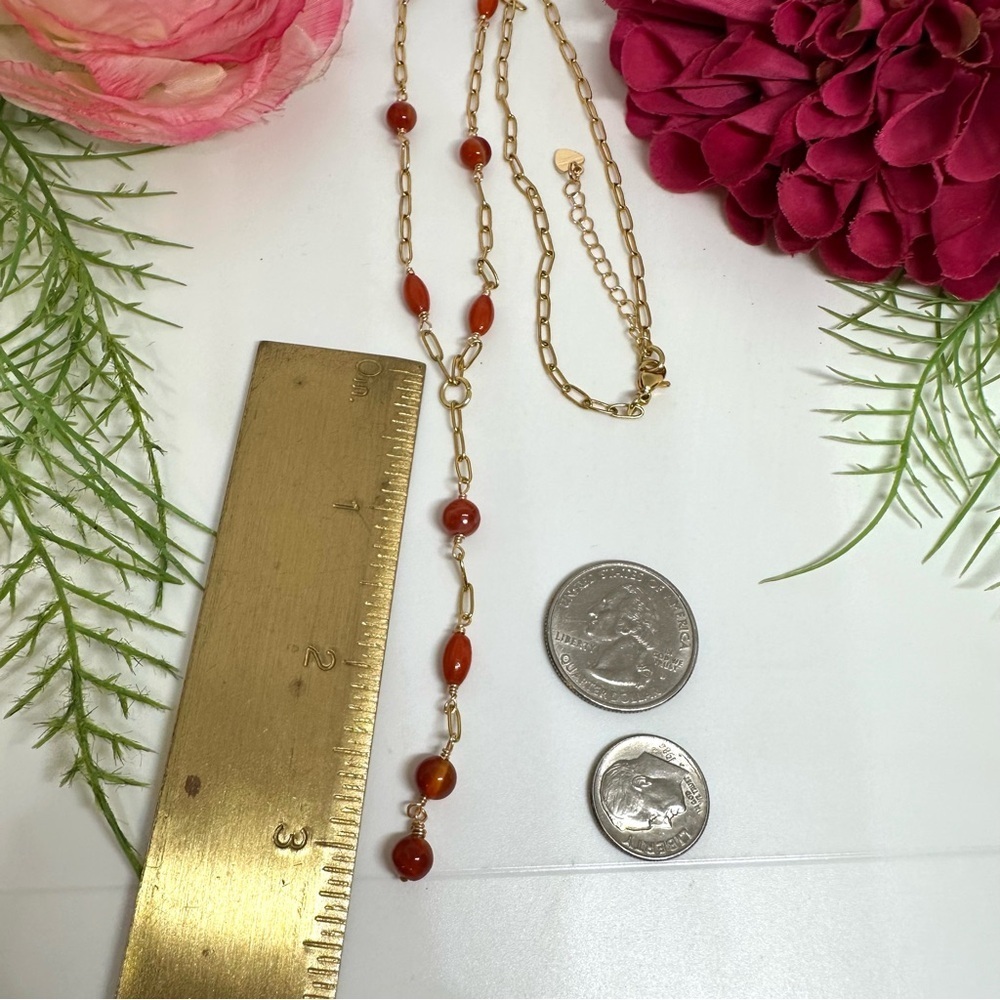 NEW⚜️Carnelian & Coral Lariat Beaded Necklace - Picture 5 of 7